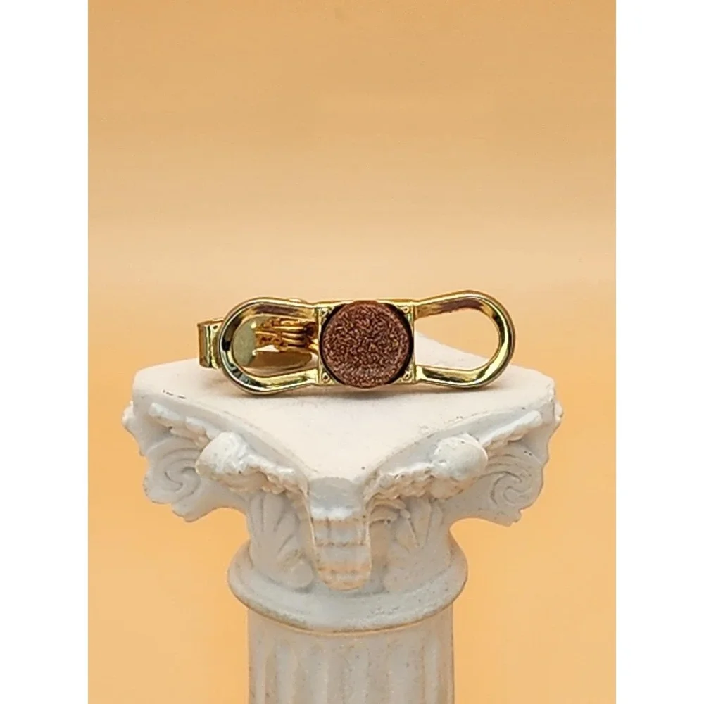 Vtg Made In England Semi-Precious GOLDSTONE Gold Plate Tie Clip Tie Bar Tie Tack